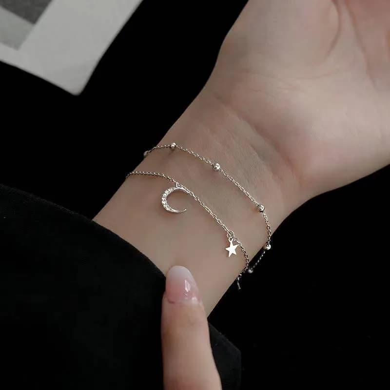 925 Sterling Silver New Double Layer Star Moon bracciale per le donne accessori per gioielleria alla moda regali