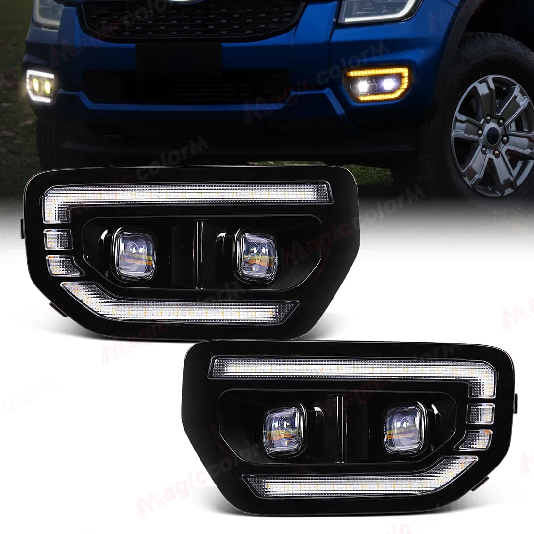 DRL For Ford Ranger Tremor Wildtrak 2022 2023 2024 LED Daylights Auto Fendinebbia White Yellow Bumper Front Daylights