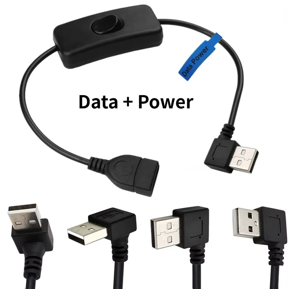 90 Degree USB Male to Female Extension Charging Data Sync Cable With ON / OFF Switch LED Indicator for Raspberry Pi PC LED Lamp