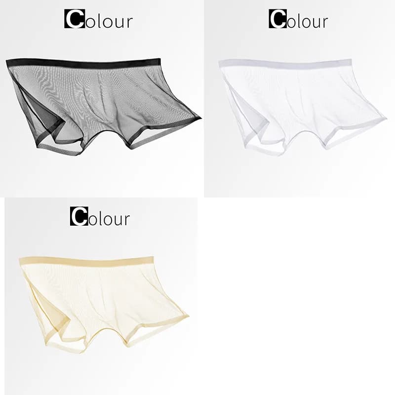 3PCS Men's Underwear Ice Silk Seamless Comfortable Breathable Boxers Transparent Hollow Four Corners Quick-drying Shorts Head