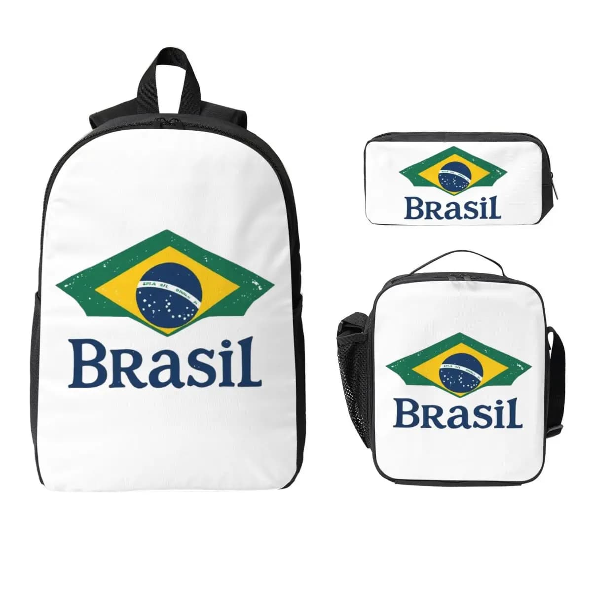 Zaino con bandiera del Brasile, borsa per libri per studenti, borsa per la scuola, borse a tracolla per laptop, 3 pezzi, borsa termica per il pranzo, astuccio per matite