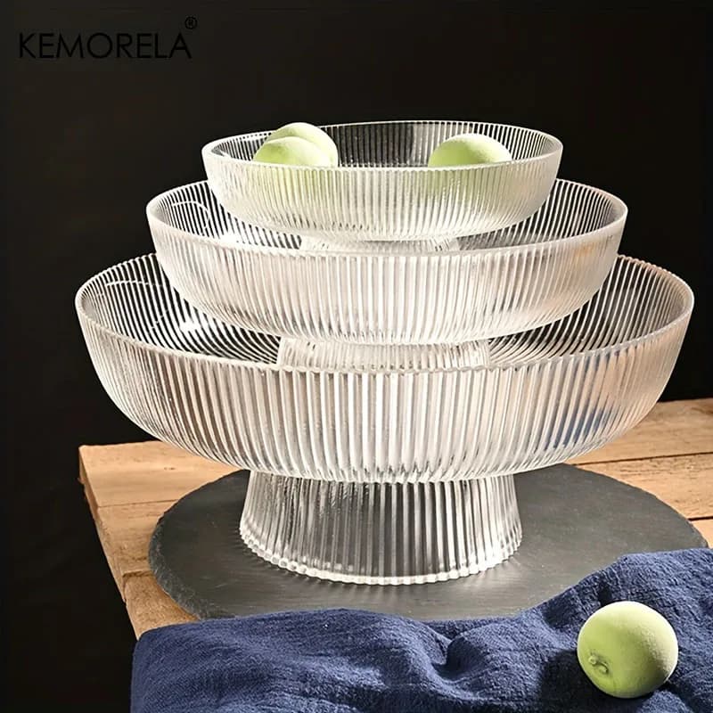 1 pz ciotola di frutta in vetro con piedi vassoio di stoccaggio a strisce alte decorazione del soggiorno della casa vassoio di frutta secca creativo vassoio di snack