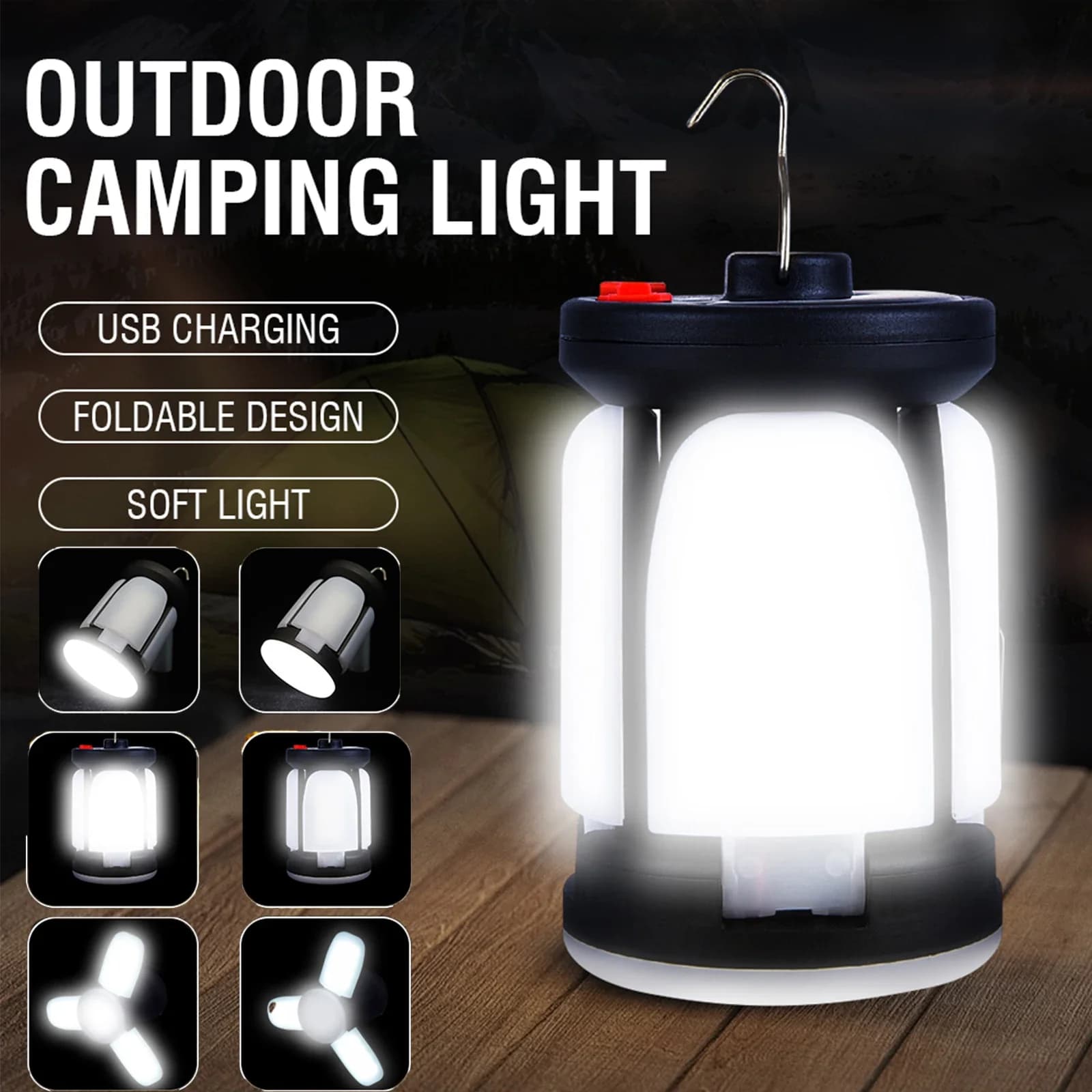 4500mAh 1000LM Power Bank Rechargeable Solar LED Camping Lantern Foldable Emergency 6 Modes Lighting For Camping Fishing