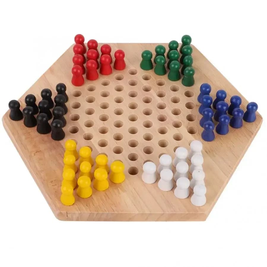 Tavola educativa in legno per bambini Set di dama cinese Halma classica Set di pezzi di gioco per famiglie di strategia
