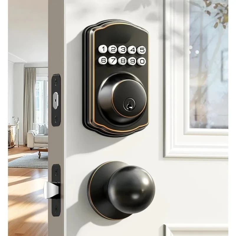 Serratura per porta d'ingresso senza chiave con 2 manopole, catenaccio con tastiera elettronica retroilluminata con set di maniglie, serratura automatica, codici monouso, intelligente
