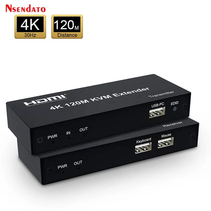 Extender KVM HDMI 4K 120M su cavo Ethernet RJ45 Cat5e/6, kit trasmettitore e ricevitore video USB HDMI per mouse e tastiera