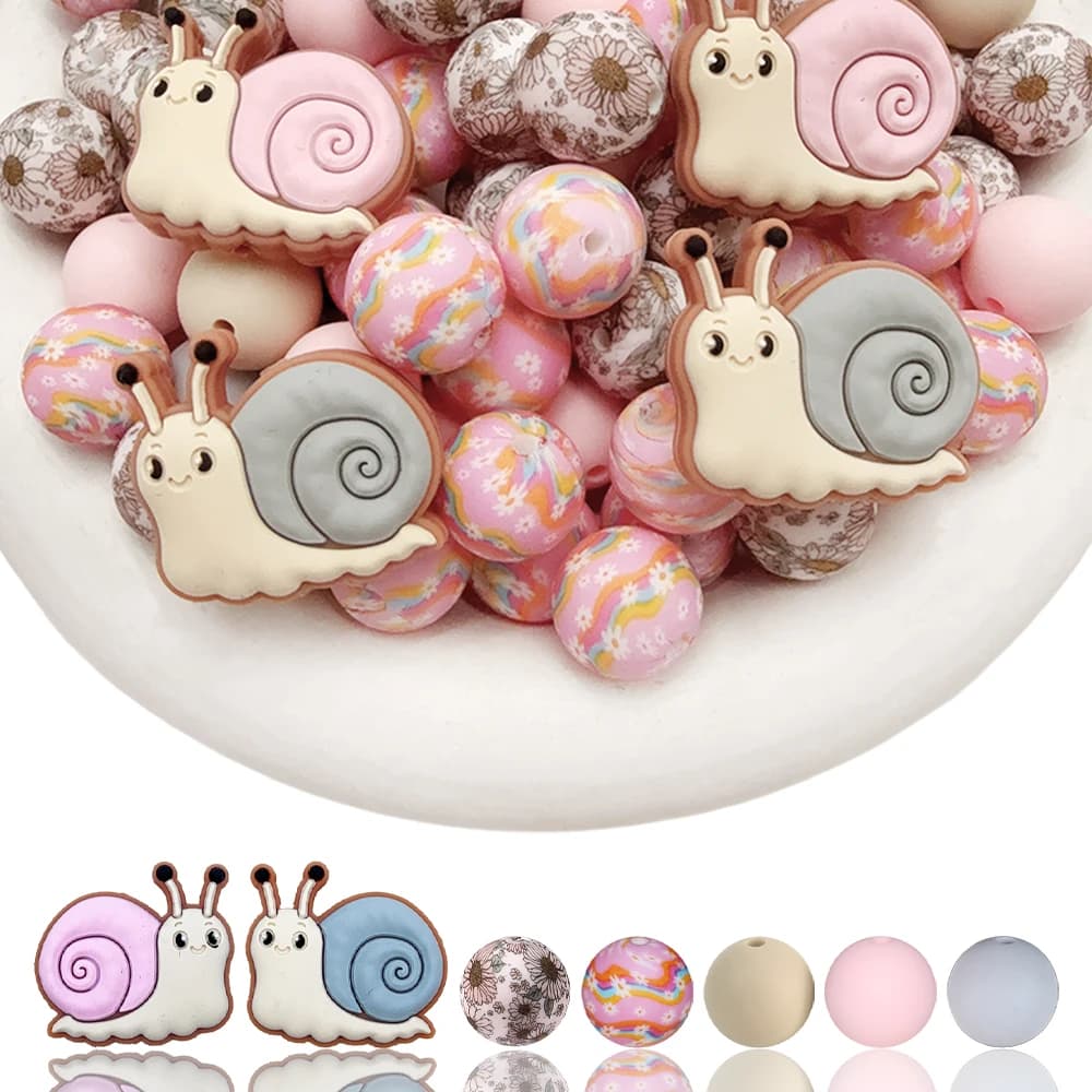 Set di perline in silicone a forma di lumaca da 25/44 pezzi - Adatto per portachiavi fai da te, braccialetti, penne decorative e ciondoli - Perfetto come regalo