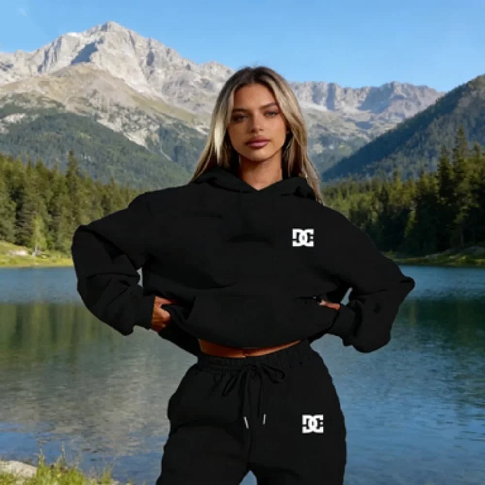 Felpa con cappuccio da donna stampata con lettera Abbigliamento hip-hop da strada Abbigliamento casual femminile 2 pezzi Felpa in peluche perfetta per l'esterno