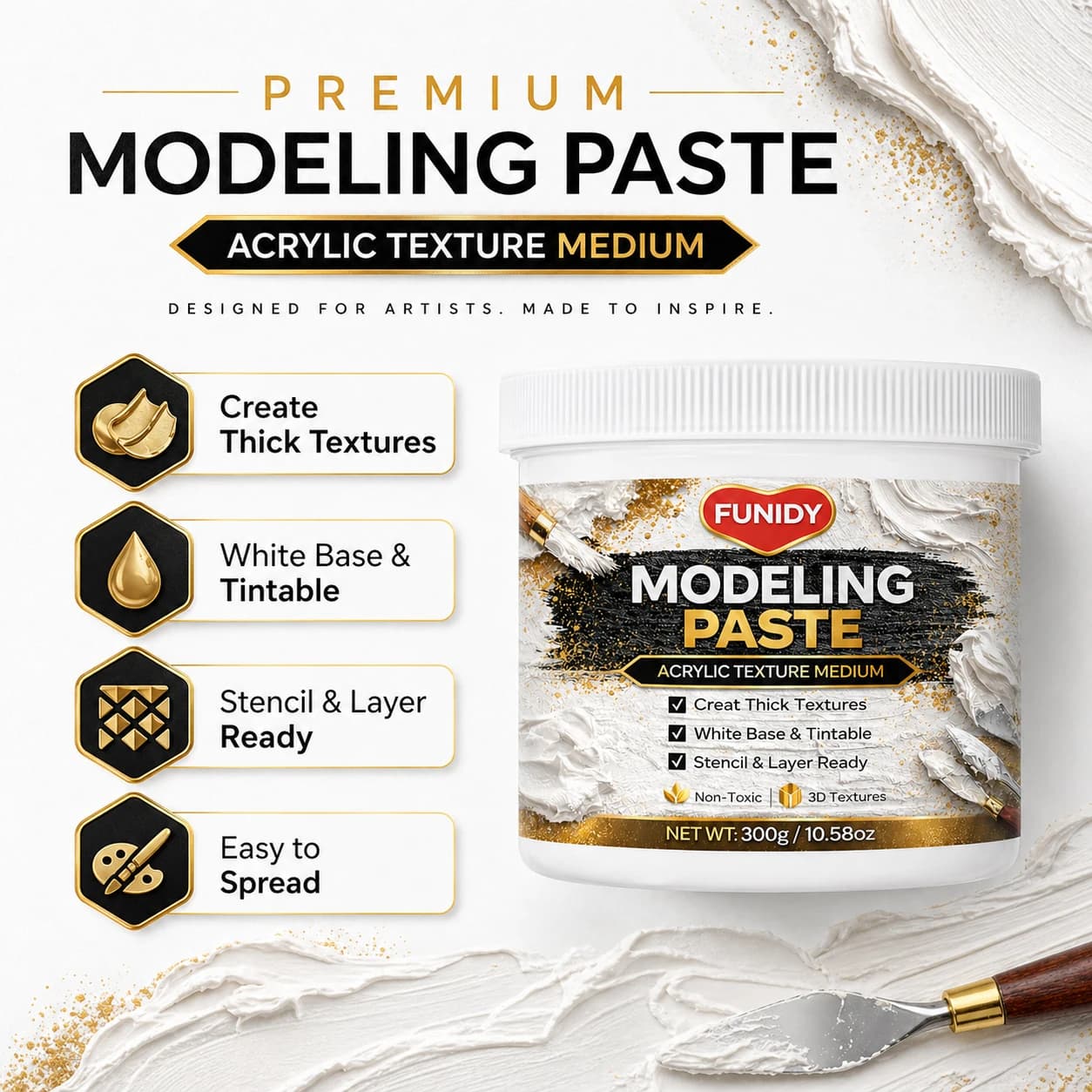 Acrylic Modeling Paste 600g/300g, White Texture Paste for 3D Effects, Thick Coating, Canvas Art, Sculpting and DIY Crafts