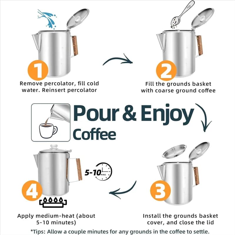 A36T-Pentola Cooking Floor Coffee maker Coffee maker Field fire Cafetiere outdoor stainless steel coffee maker 12 cups