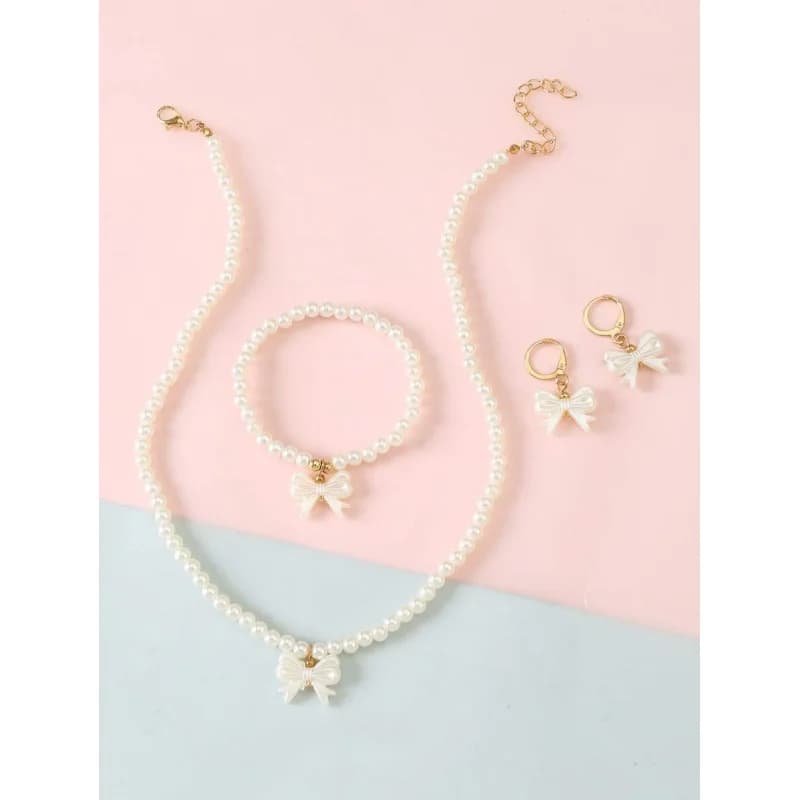 Set di gioielli da ragazza con farfalle e perle finte, 4 pezzi - Include collana, bracciale, orecchini, regalo dolce.