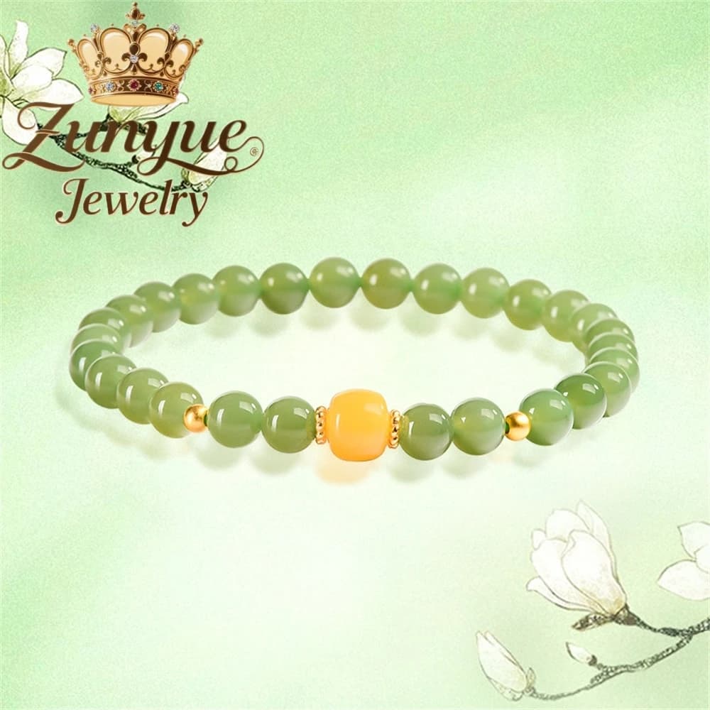 Bracciale in giada naturale vecchio materiale Hetian con diaspro e cera d'api Bracciale in giada in stile antico in stile cinese per le donne Regalo di fascia alta