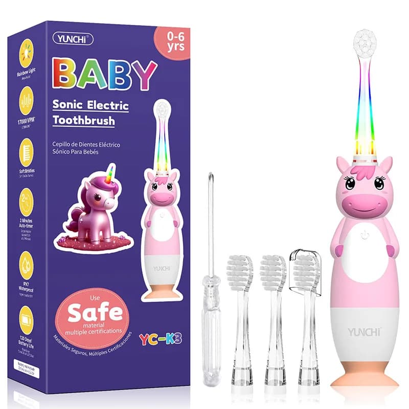 Spazzolino elettrico per bambini Multifunzionale impermeabile ricaricabile con funzione timer Testine multiple