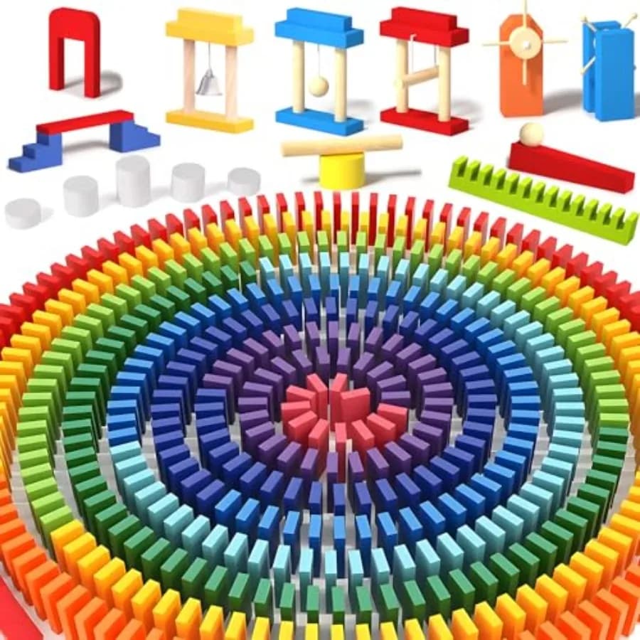 0 PCS Wooden Dominoes Set with 11 Extra Add-on Domino Blocks and Storage Bag - Bulk Dominos Racing Game for Educational Domino'