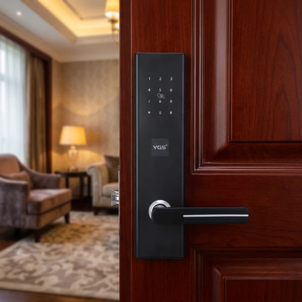 Brilliant Black Aluminum Alloy Electronic RFID Card Keyless Smart Hotel Door Lock With Security System