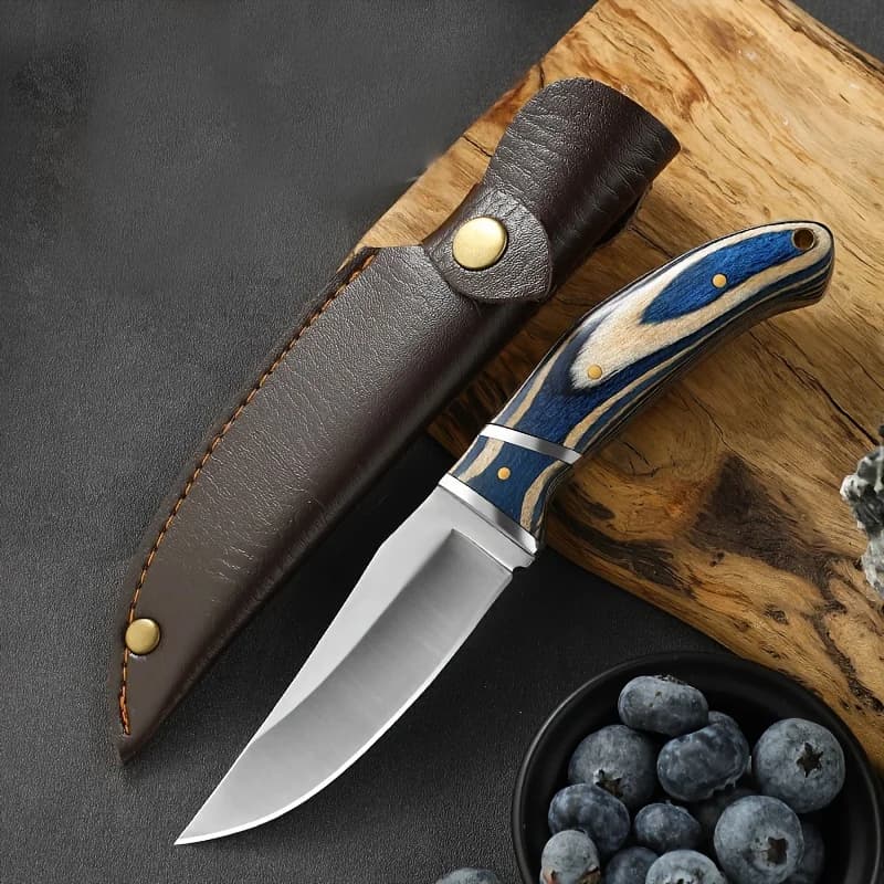 7.5 inch multipurpose knife 1PC stainless steel colored wooden handle for portable camping grill in domestic kitchens