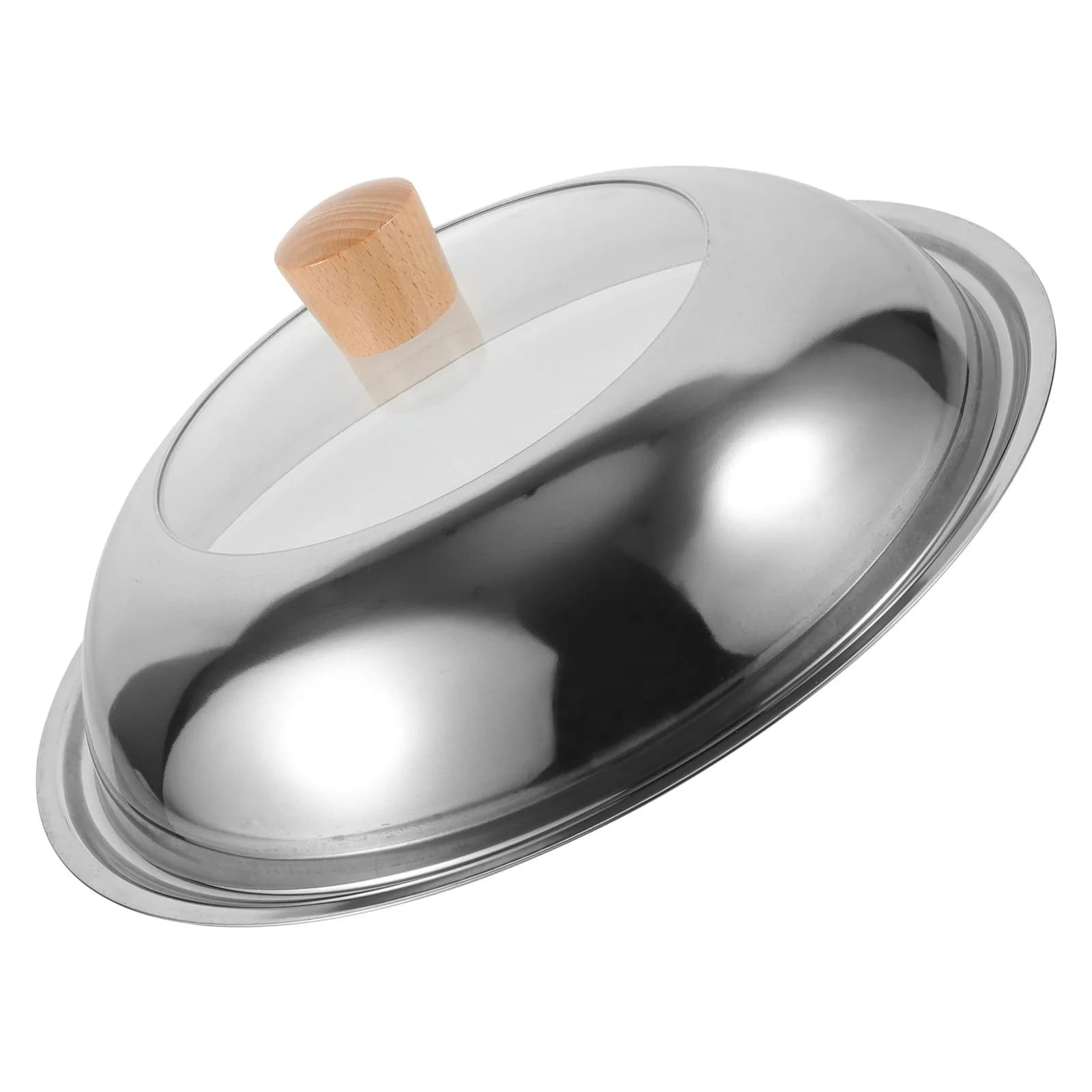 Set di 1 coperchio in vetro temperato con manico in legno e bordo in acciaio inossidabile, universale per pentole e padelle, ideale per cucinare, soffriggere e bollire.