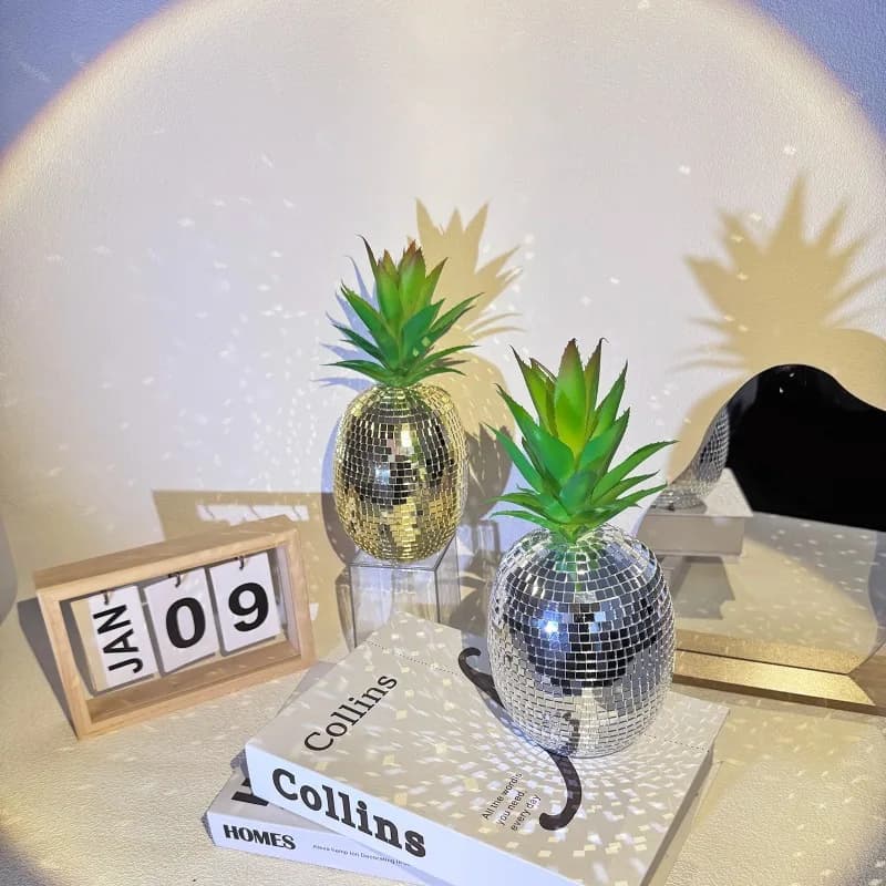 Decorazione a Sfera Specchiata a Forma di Ananas, Ornamento da Tavolo Fatto a Mano, Specchio Riflettente per Decorazione Stanza e Feste