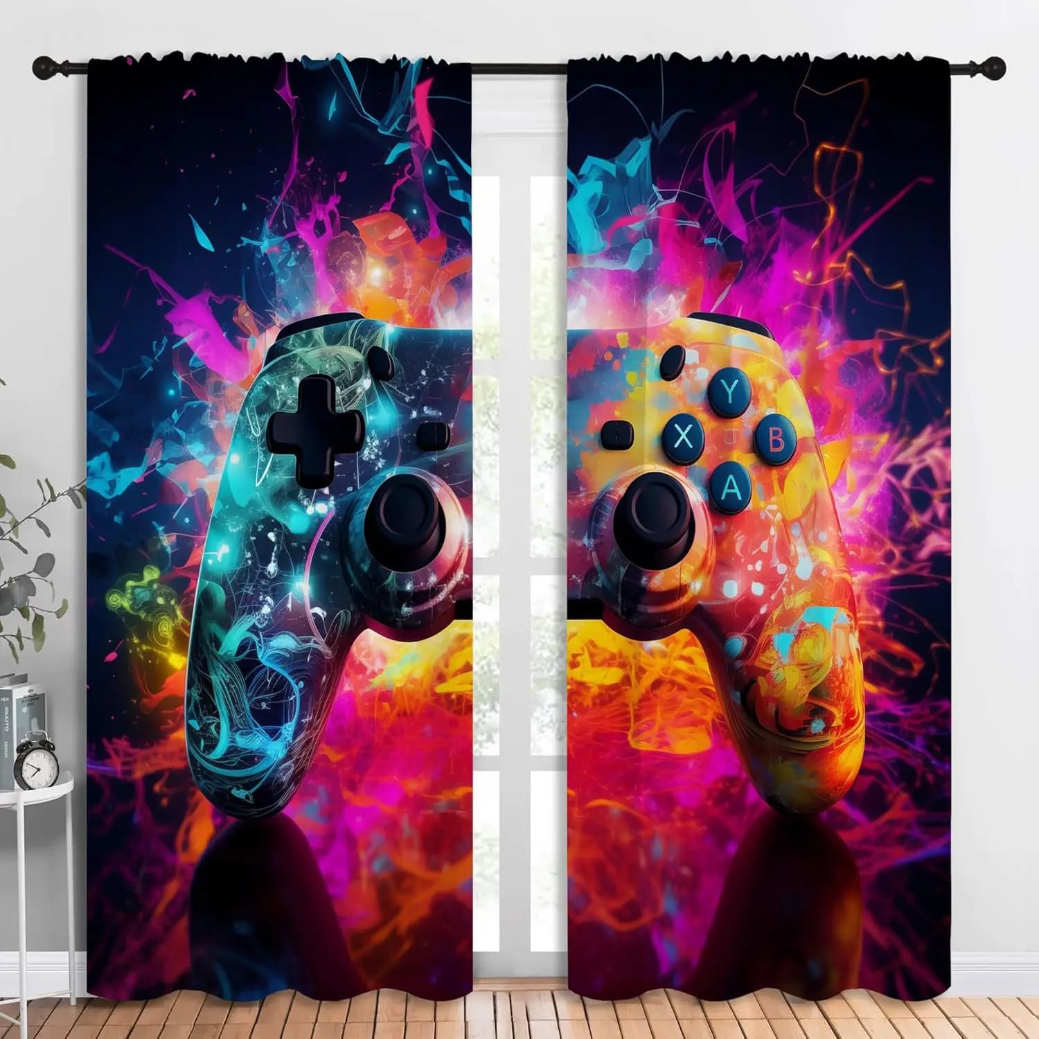 Tende oscuranti per gamepad per l'arredamento della camera da letto della ragazza dei ragazzi, tende tascabili con asta isolante termica per controller di tintura colorata per giocatori di gioco