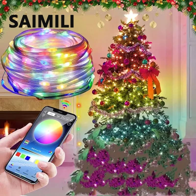 Luci LED a Filo Fatate IP65 WS2812B Cambio Colore Natalizie con Telecomando Luci RGBIC per Albero Decorazioni Matrimoniali