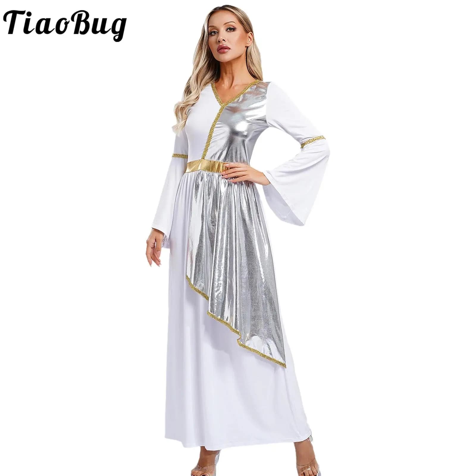 Women's Dress in Tulle Ancient Greek Princess Toga, Long Lyric Dress, Golden Coating, For Halloween Carnival Cosplay Costume