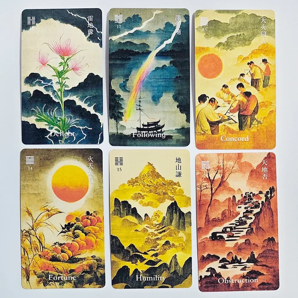 Mazzo di oracoli I-Ching da 10,3*6 cm, 64 carte, stile artistico tradizionale a inchiostro, strumento di divinazione cinese per guida spirituale e meditazione