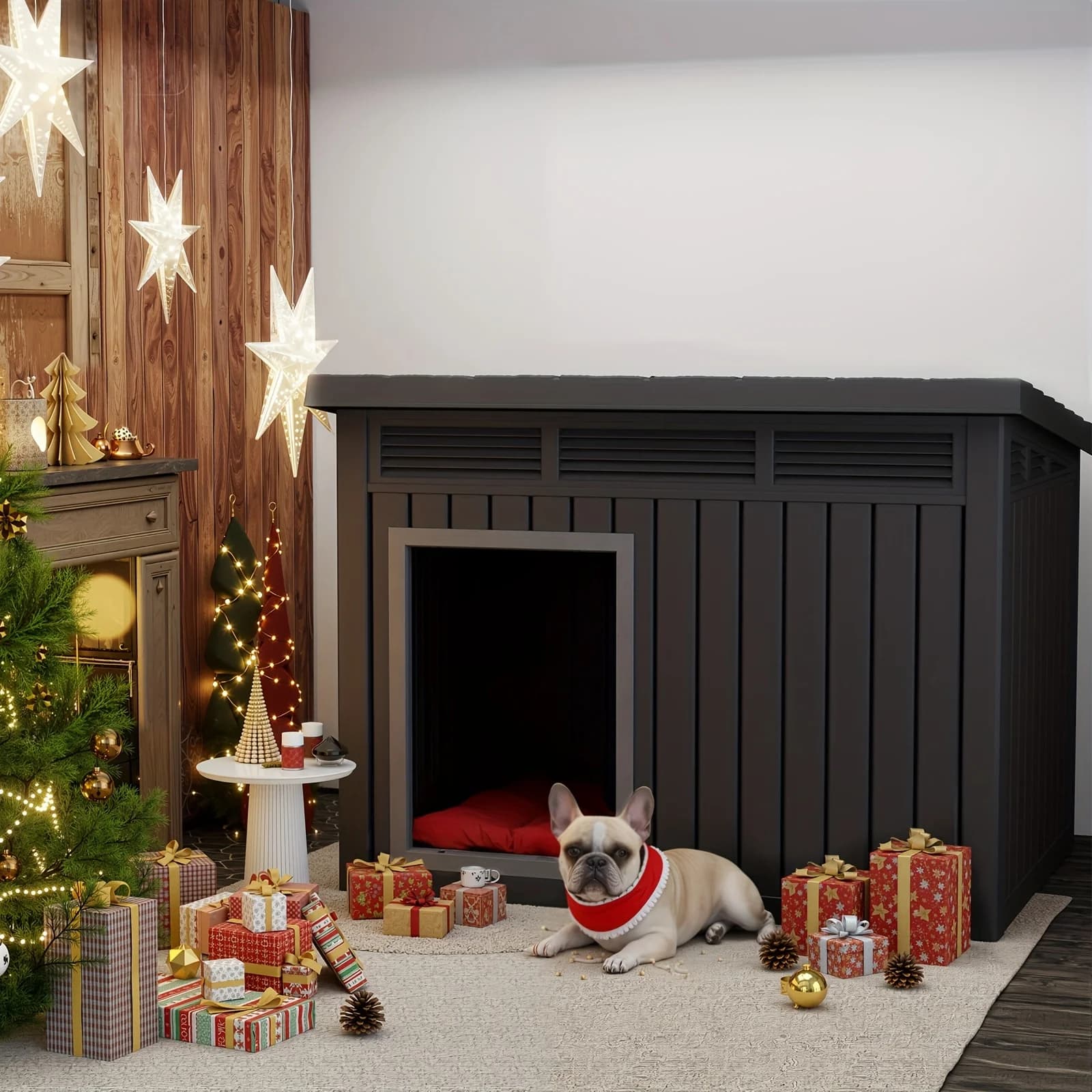 Cuccia per Cani 33"/ 43" | Cuccia per Cani con Tetto Inclinato Resistente ai Raggi UV | Cuccia per Animali da Esterno con Ventilazione, Facile da Montare, Offre un Alloggio Stabile per Cani di Taglia Grande, Realizzata in Plastica Resistente