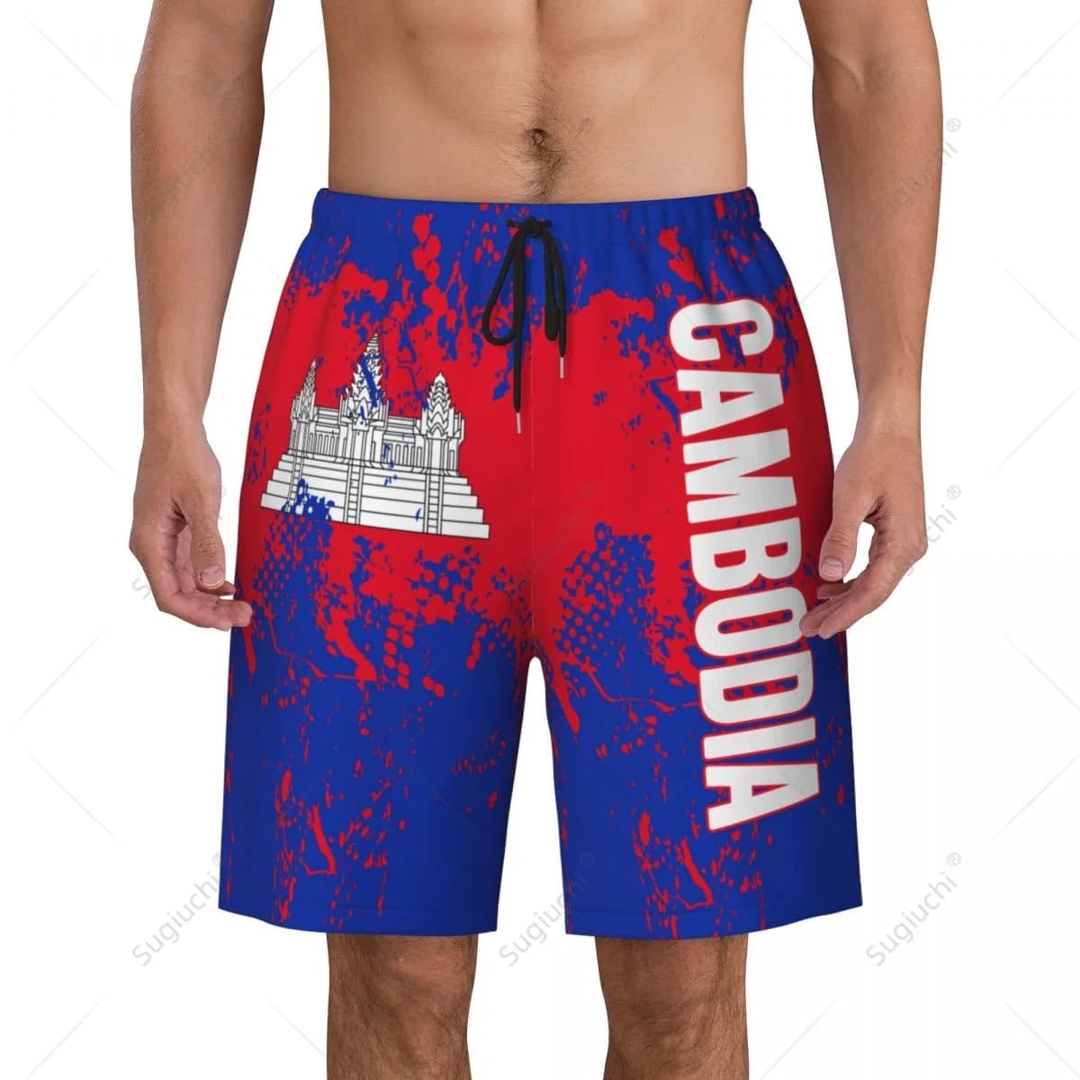 Pantaloni da spiaggia con bandiera del Cambogia da uomo Pantaloncini da surf Surf Ragazzi Calcio Ciclismo Costumi da bagno Corsa in poliestere