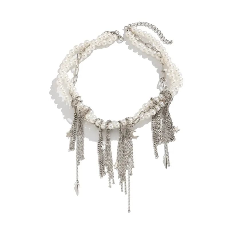 Collana Vintage con Cuore e Nappa, Girocollo Y2K alla Moda con Doppio Strato e Ciondolo a Stella, Catena Creativa per Clavicola da Donna