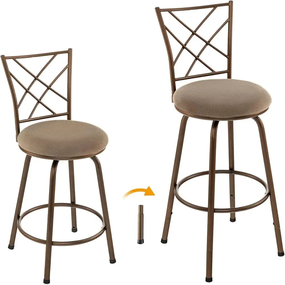 Sgabelli da Bar Girevoli Regolabili 24-30 Pollici con Schienale Imbottito e Tubi Extra per Gambe, per Cucina o Bar (Set di 2)