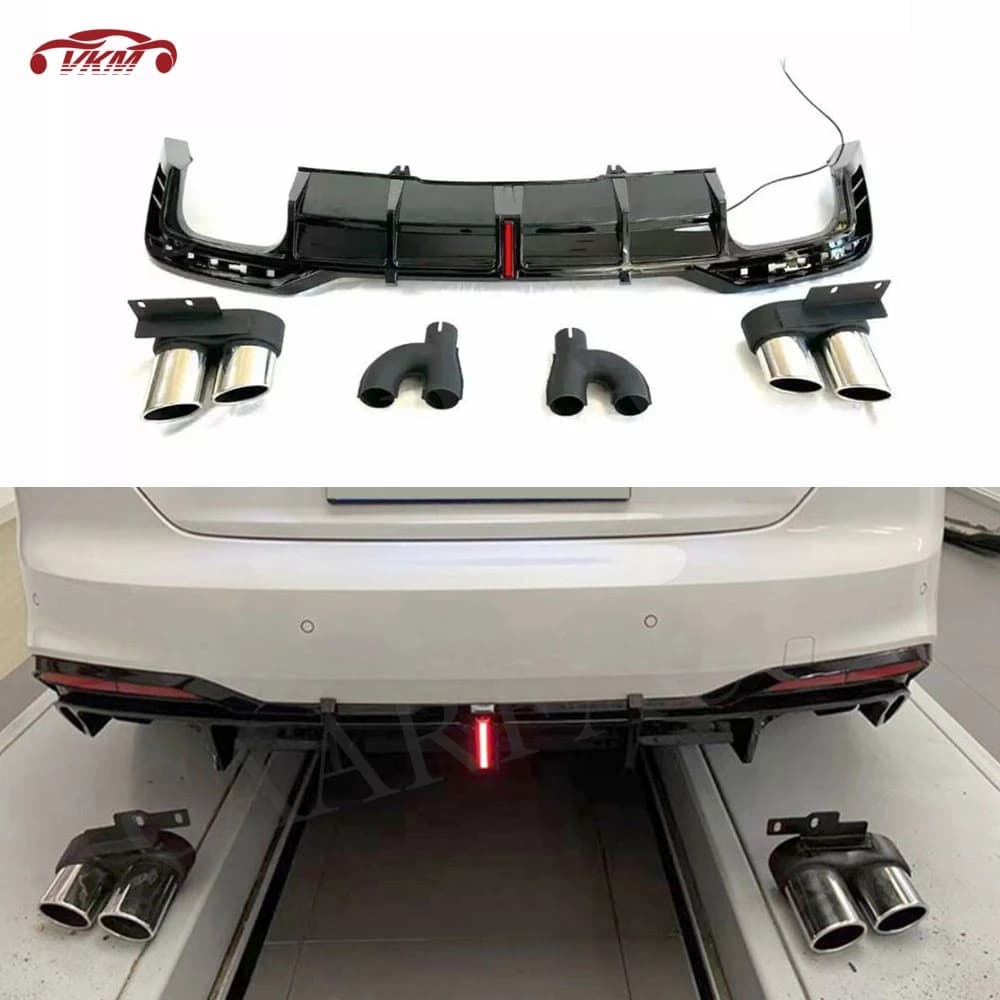Gloss Black Rear Diffuser For Audi A5 Sline S5 2021-2023 Rear Bumper Diffuser Spoiler With Exhaust Tips Splitters ABS