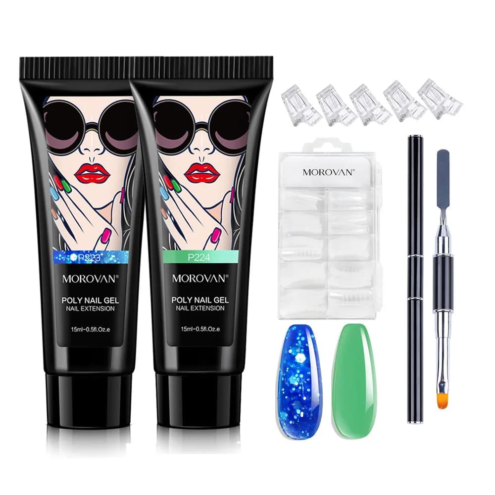 Poly Nail Gel Kit-Kit Gel da 15ml con 100 pezzi di unghie finte e Kit di avvio per pennelli e raccoglitori Kit di Gel per l'estensione delle unghie con Clip da 5 pezzi