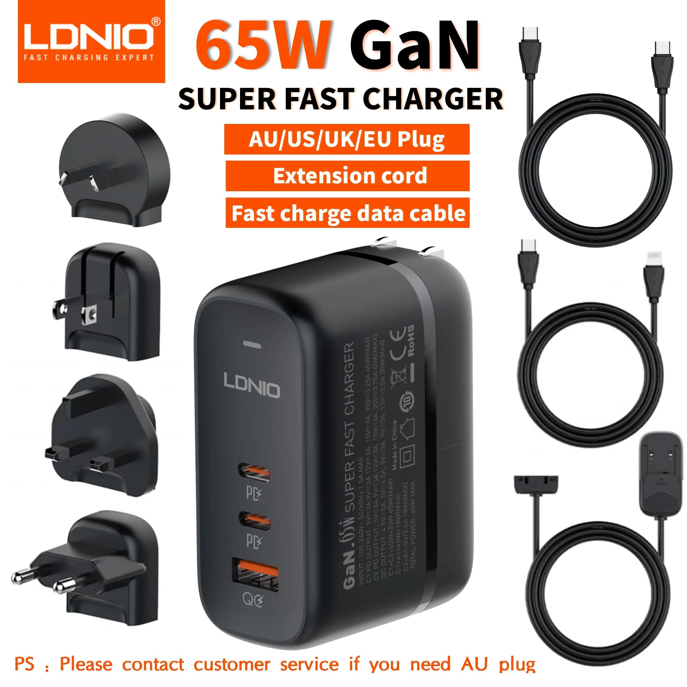 LDNIO 65W GaN USB tipo C adattatore di alimentazione Multi viaggio QC PD PPS SCP 45W ricarica rapida a parete per iPhone 15 Galaxy iPad MacBook Air