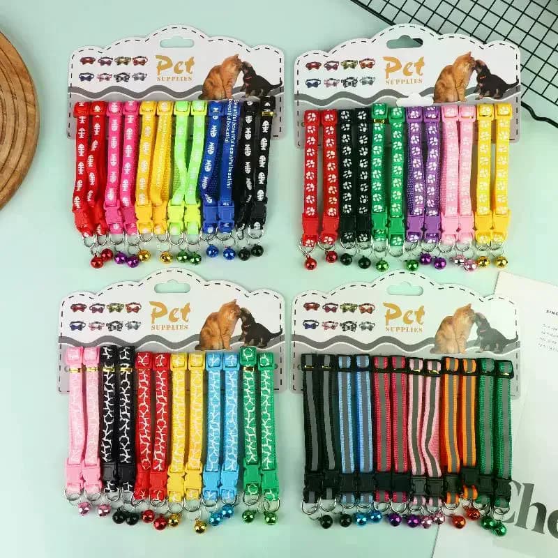 12Pcs 6 Colors Pet Cat Puppy Buckle Collar With Bell Footprint Mix Color Anti-Lost Dog Collars Pet Accessories