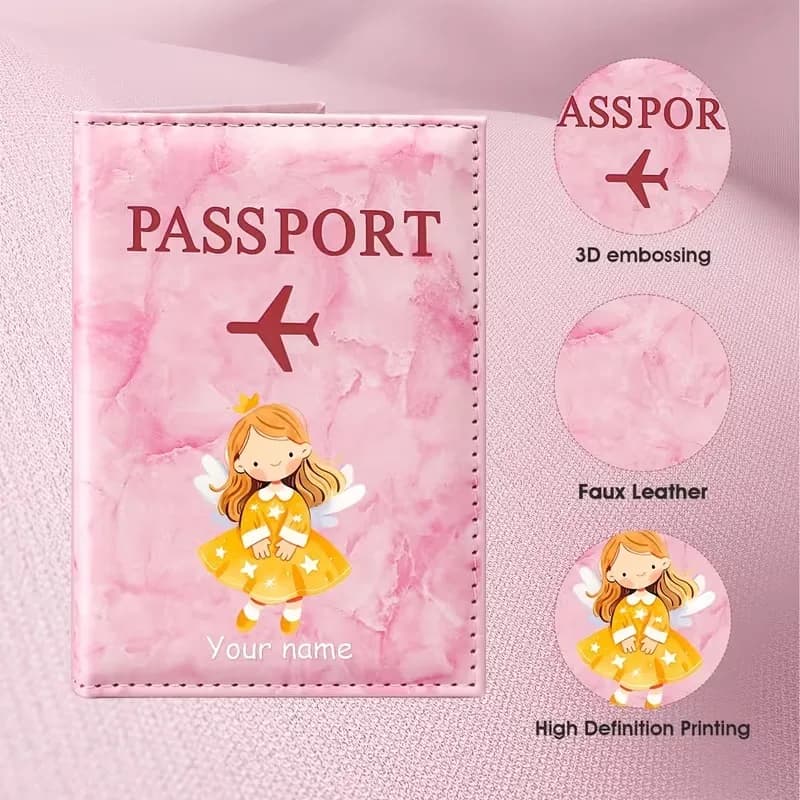 Personalized Watercolor Style Female Illustration PU Passport Holder, Featuring a Blonde Woman in a Yellow Dress Holding Flowers