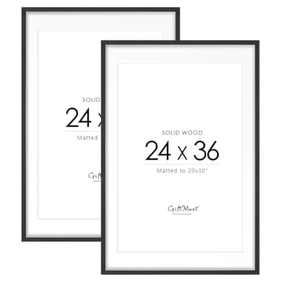 Set di 2 cornici in legno massello 24x36 per poster, per esporre immagini 20x30 con passepartout o 24x36 senza passepartout, cornice da parete per opere d'arte.