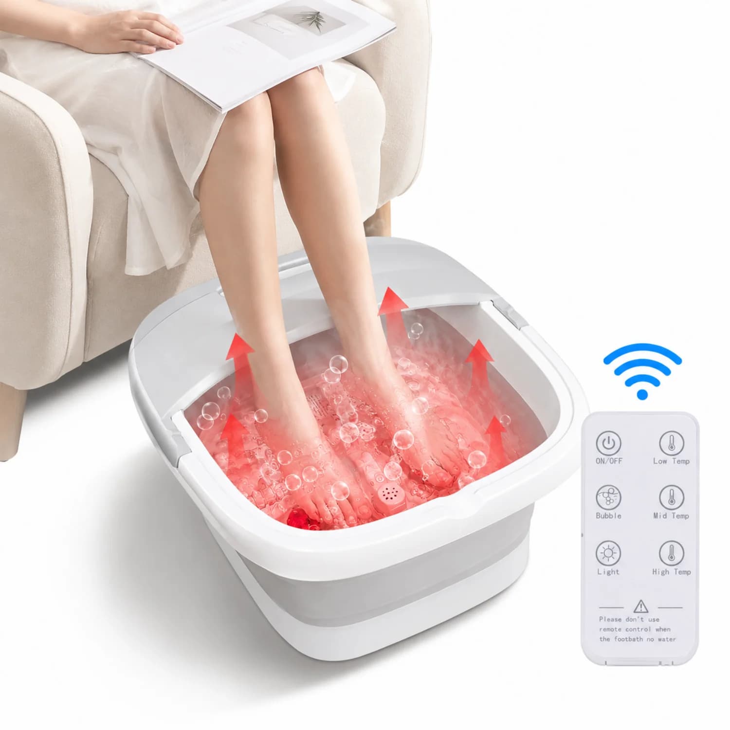 Foldable Electric Bubble Foot Bath Massager Heated Foot Spa Red Light Therapy Bucket Constant Temp Deep Soaking Roller Massage