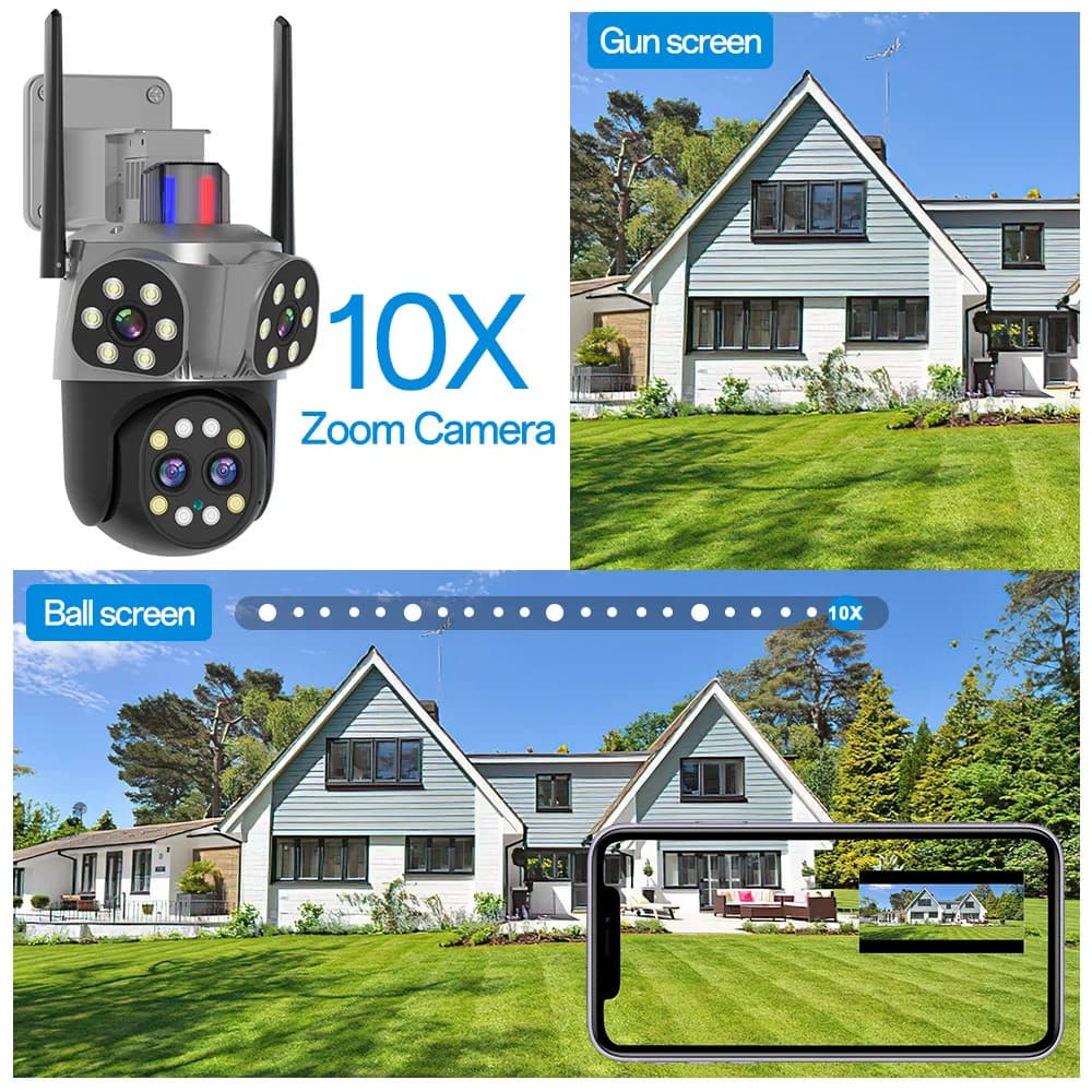 8MP Carecam APP 4Lens 3Screen PTZ IP Dome Camera AI Humanoid Detection Full Color Security CCTV Intercom Baby Monitor