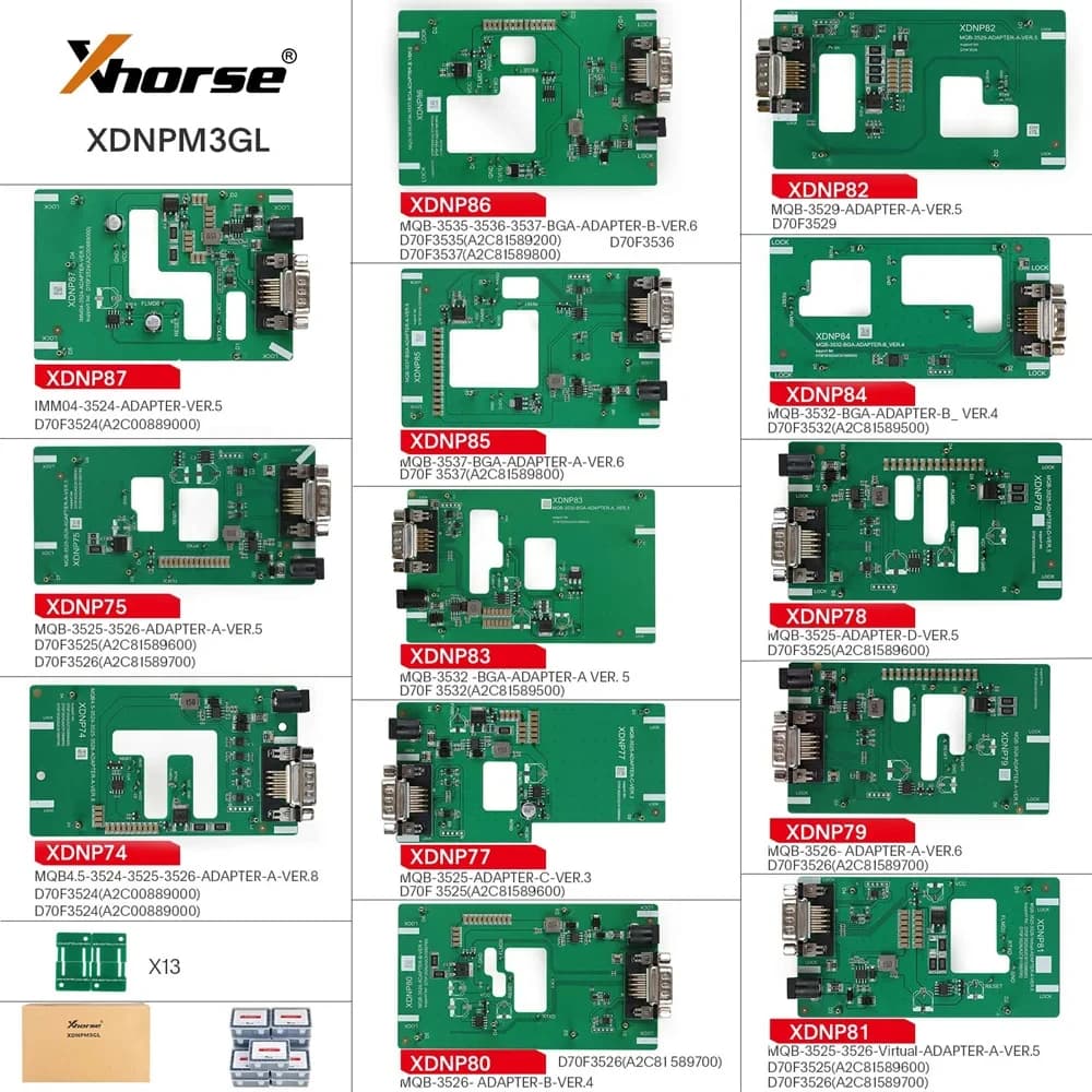 Xhorse MQB48 per VVDI PROG e Key Tool Plus Pad senza smontaggio senza saldatura 13 adattatori Set completo XDNPM3GL