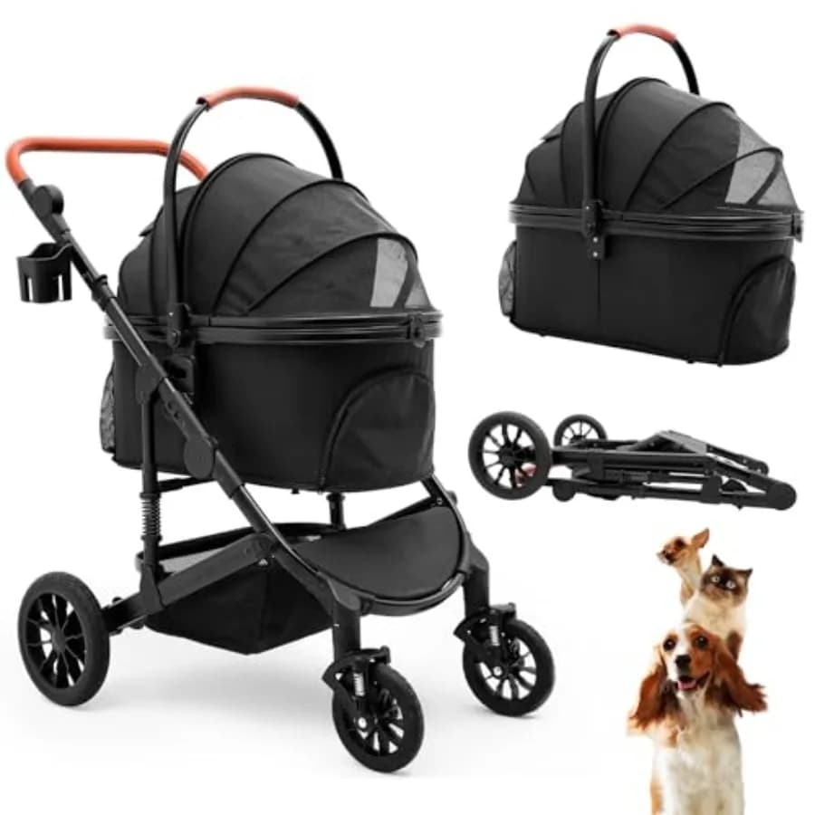 Bicystar Pet Stroller for Medium Dogs, Smooth-Ride Dog Stroller with Detachable Carrier, Rubber Wheels, Car Seat Combo 3-in-1,