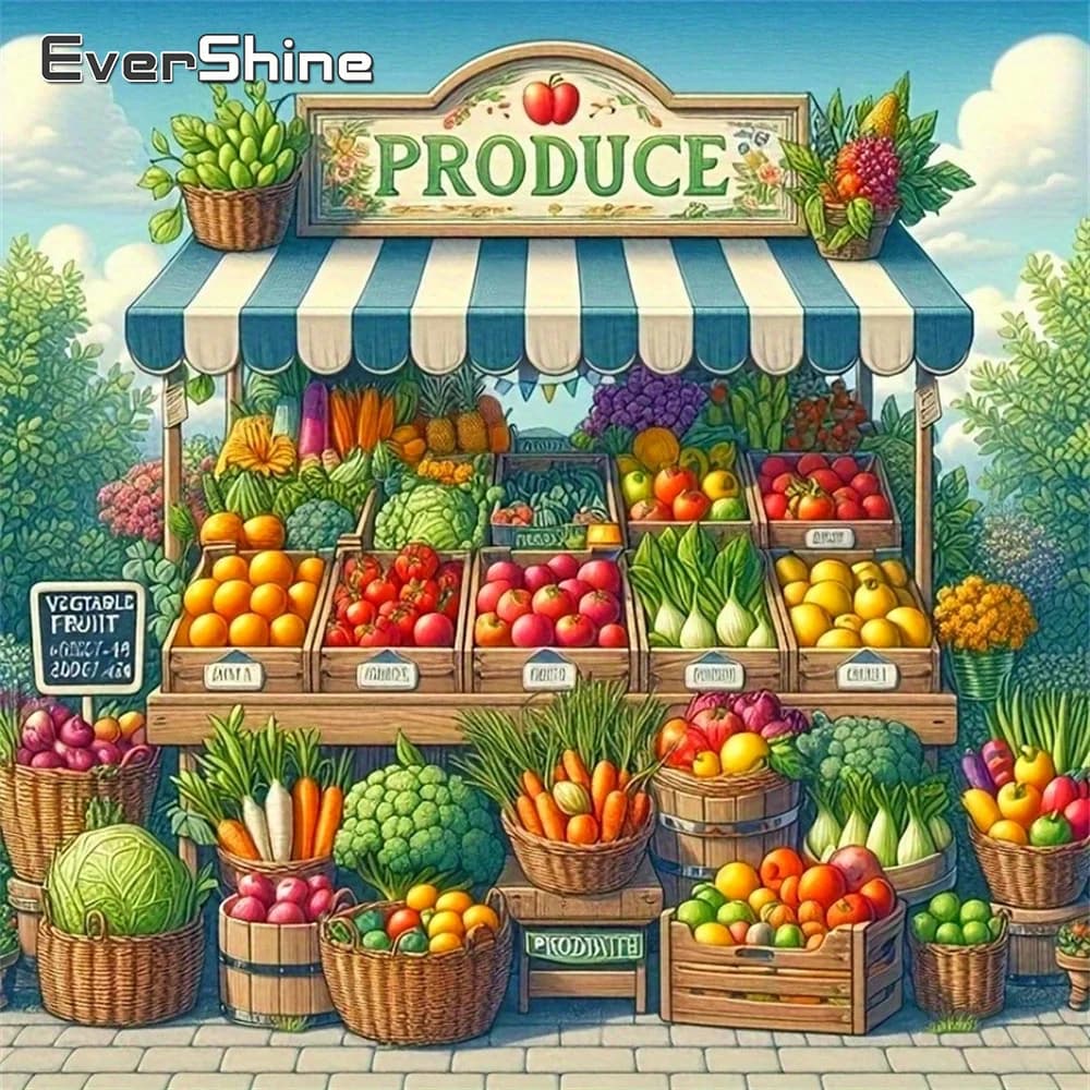 EverShine Diamond Painting Vegetables Acrylic Craft Supplies DIY Embroidery Landscape Mosaic Cross Stitch Kits Home Decor