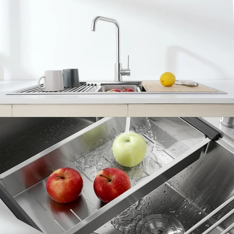 Stainless Steel Kitchen Sink 33x22 Inch Single Bowl Overmount Handmade with Cutting Board Colander Grid LS-SSBR01