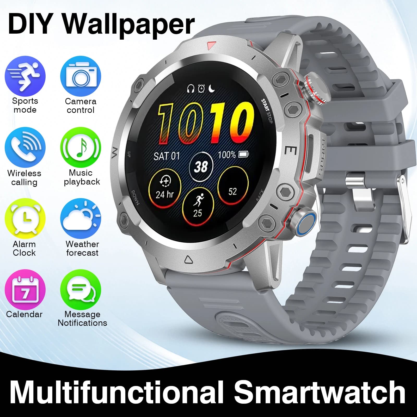 New Full-Touchscreen HD Sports Smartwatch, Unisex, with Call/Message Alerts, Watch Faces, Multiple Sports Modes, Music Playback. Suitable for Android & IPhone, Ideal Gift for Everyone