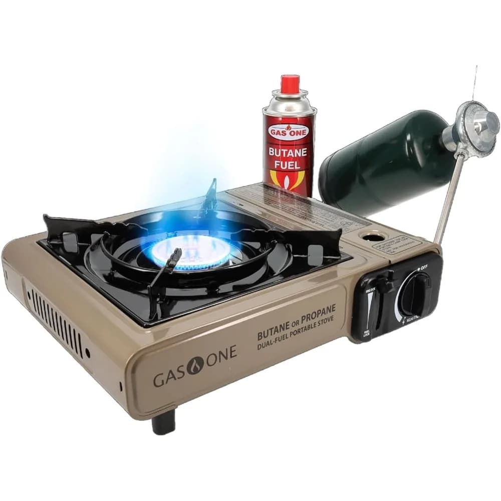 Gas One GS-3400P propane or butane stove Double fuel stove Portable camping stove - Patented - with carrying case Excellent for Emergency