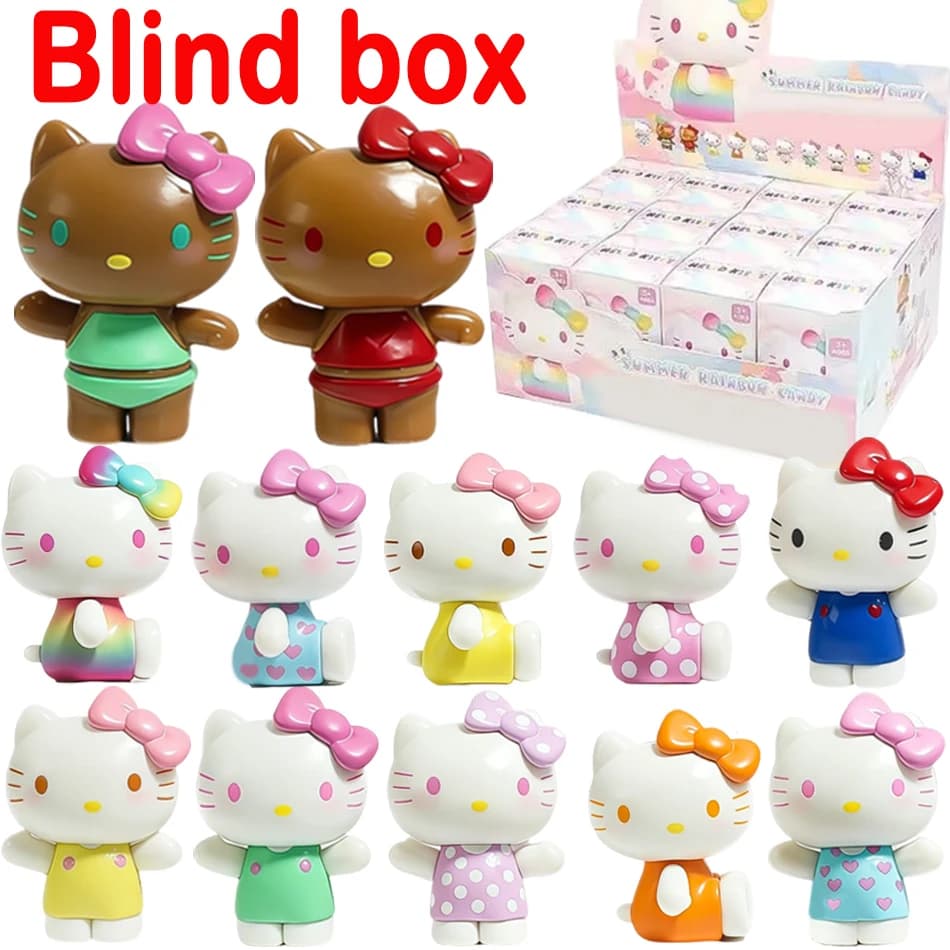 Kawaii Hello Kitty Blind Box Serie Caramelle Arcobaleno Estive Costume da Bagno Regalo di Compleanno Anime Cartone Animato Decorazione Scrivania Giocattolo per Bambini