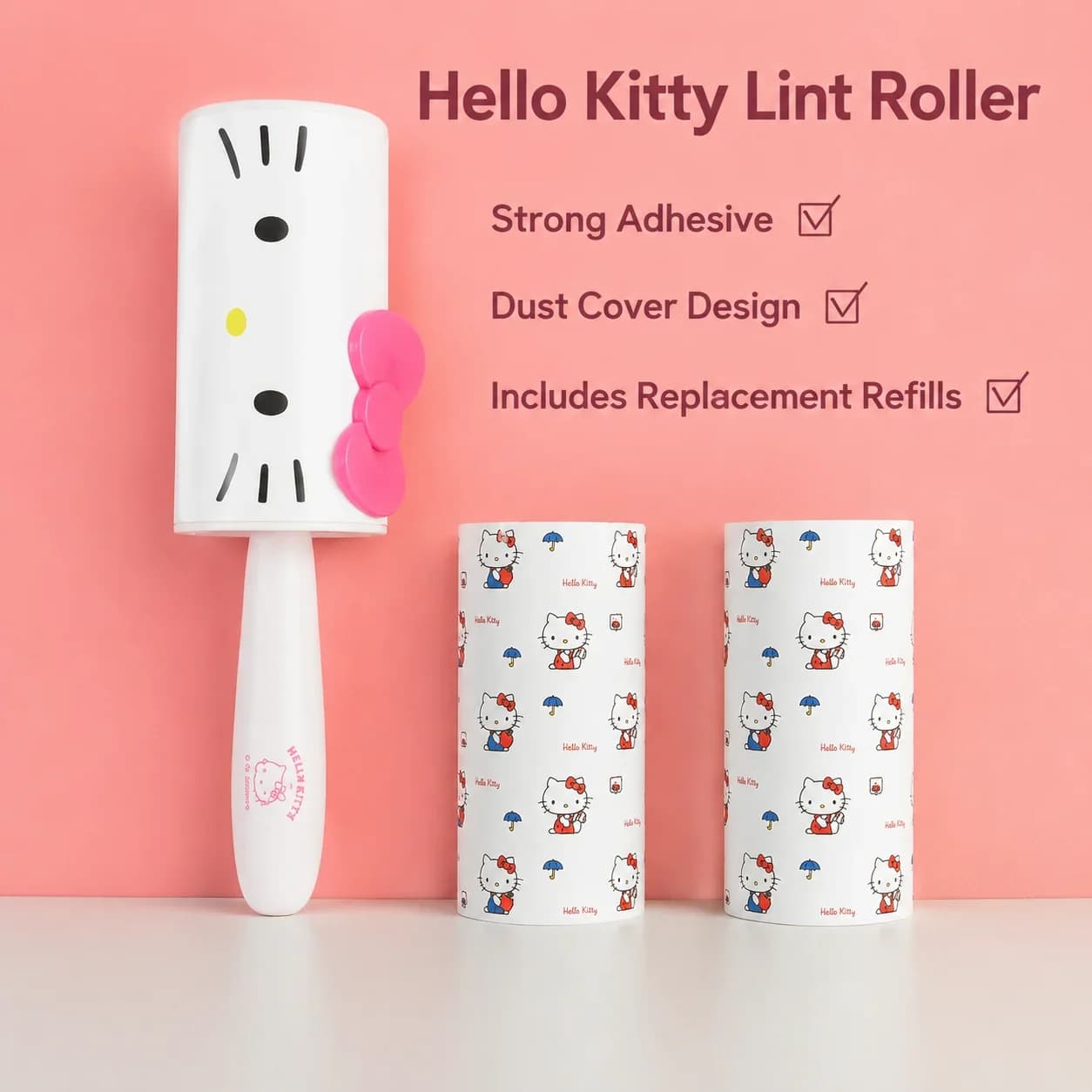 Authentic Hello Kitty Lint Roller Cartoon Sticky Hair Remover Roller For Clothes Pet Hair Dust Removal Portable Household
