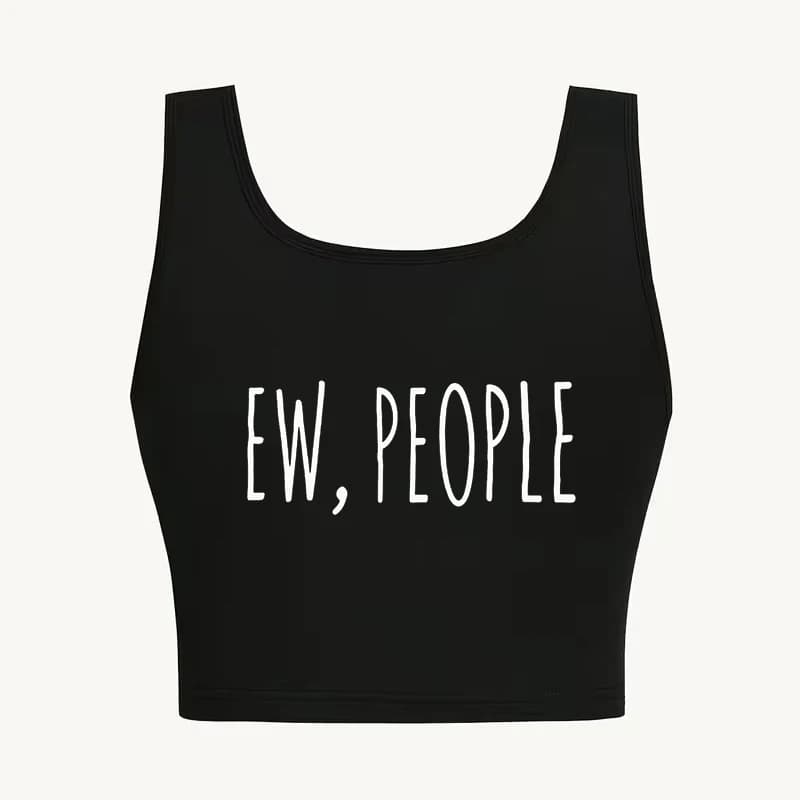 T-shirt gilet senza maniche con scollo rotondo da donna con stampa con lettere EW PEOPLE, top con grafica anni '90, abbigliamento sexy alla moda