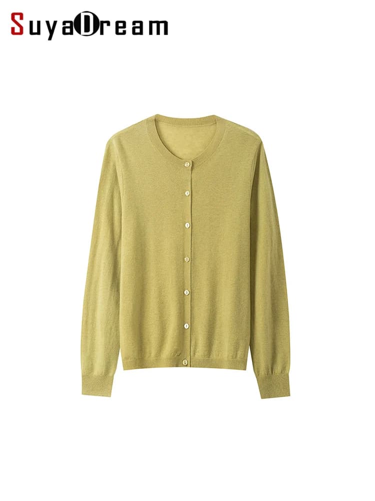 SuyaDream, cardigan da donna in lana di pecora 100% 48S, maglioni semplici con colletto tondo, giacche autunno inverno 2025, cammello, bianco