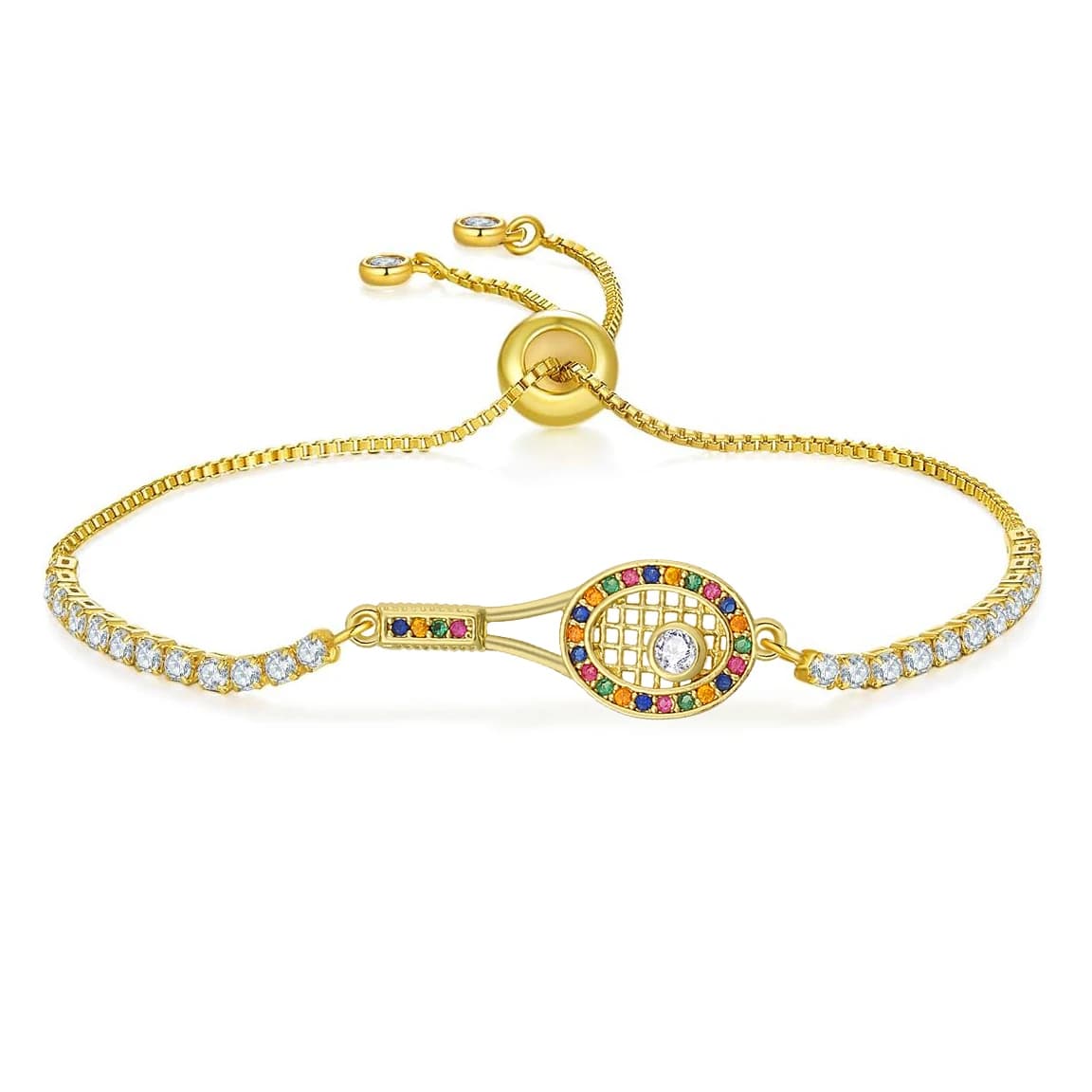 AAA Multicolor Cubic Zirconia Stones Tennis Racket Charm Bracelet Woman 2024 New Fashion CZ Stones Sports Racquet Jewelry Gift