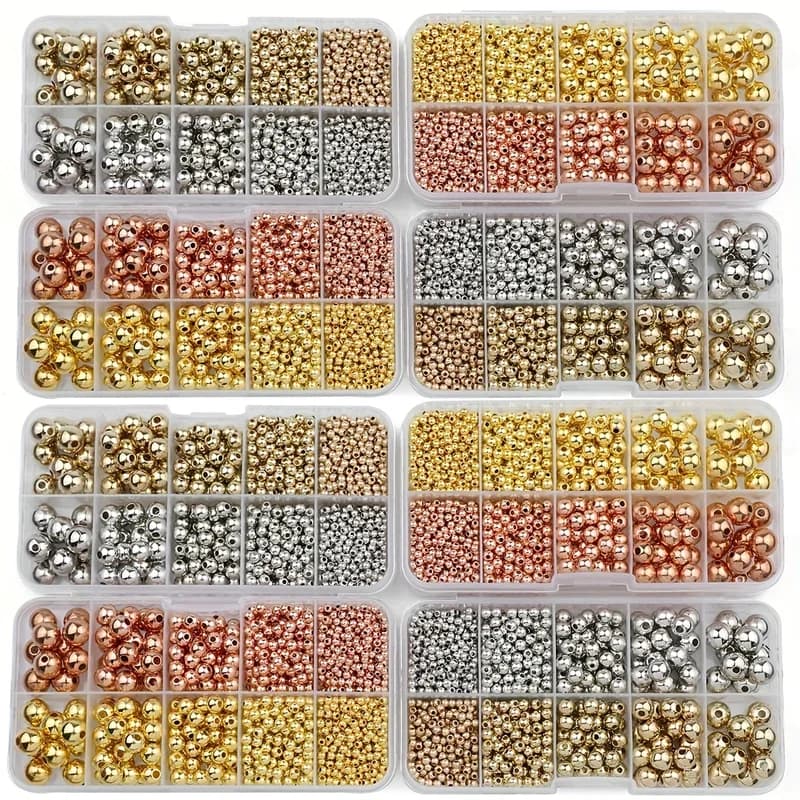 950PCS CCB 3/4/6/8/10MM Gold Silver Spacer Round Loose Beads DIY Box Set For Jewelry Making Accessories